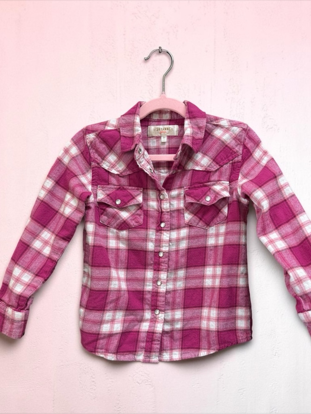 Shyanne Girls Pink Plaid Western Pearl Snap Shirt Size 3T GUC